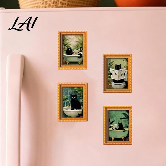 Retro Wood Picture Frame Magnets Black Cat Wooden Refrigerator Magnet Halloween Theme Decorative Cute Pumpkin Magnet Set Magnetic Decal for Kitchen