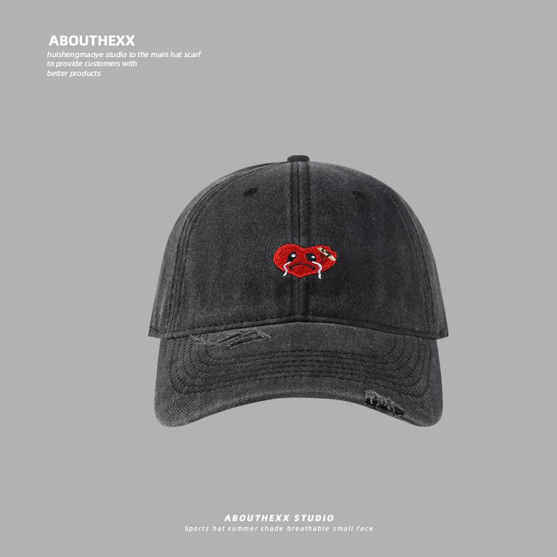 Hat Female Cartoon Embroidery Washed Cap Student Couple Versatile Baseball Cap Outdoor Casual Sun Hat