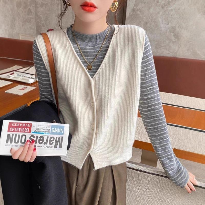 Retro simple knitted vest vest women's casual versatile spring new sleeveless vest sweater jacket
