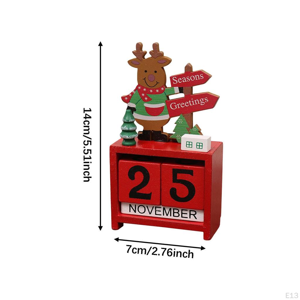 Christmas Calendar Desk Decoration, Calendar,Rustic with Number Blocks Tabletop for Office Living