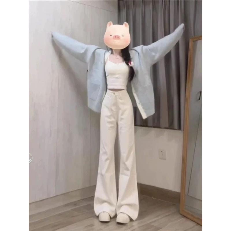 Women s White Micro-Flare Jeans for Autumn/Winter 2025 - Pear-Shaped Wide Leg Long Pants Medium