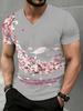 2026 Summer Style V-Neck T-Shirt Street Casual Fashion Comfortable Soft Breathable 3D Flower Pattern Print
