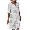 Women Summer V-neck Folk-custom Plus Size Print Loose Mid-sleeve Dress