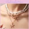 Summer Starfish Necklace With Pearl Bead Chain For Womens Beach Jewelry
