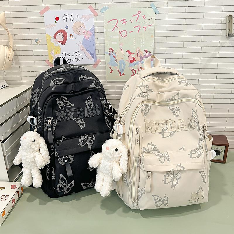 Fashionable Butterfly Printed Backpack Large Capacity Nylon Backpack Student Backpack with Multiple Pockets Suitable for Daily and Student Use