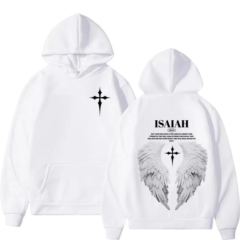 

Aesthetic Christian Jesus Wing Bible Verse Hoodies Fashion Harajuku Oversized Sweatshirt Casual Loose Pullovers XL білий