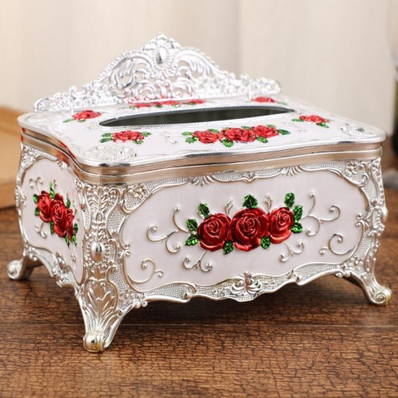 Embossed Rose Tissue Boxes Storage Napkin Holder Paper Case Organizer Ornament Craft Desktop Tissue Plastic Kitchen Tissue Box