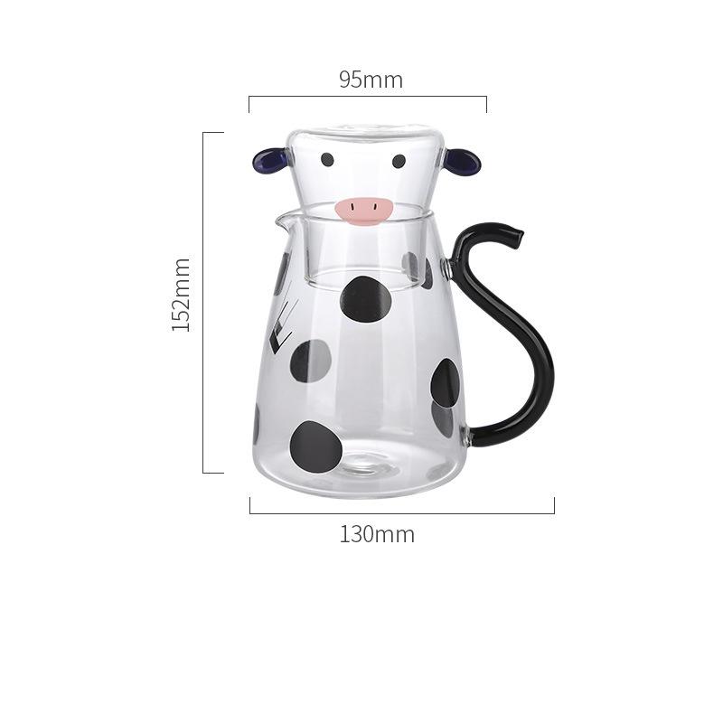 Clear Heat-Resistant Glass Jug, Cartoon Cow, Bedside Water Carafe, Glass Set, Water Pitcher, Cup, Tumbler, Coffee Pot, Kettle