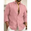 Men's Long-sleeved Shirt Youth Casual Versatile Top Solid Color Business Cotton Linen Single-breasted