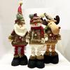 Christmas Plush Doll Plaid Standing Santa Snowman Reindeer Plush Figure with Retractable Legs for Xmas Holiday Party Fireplace Table Decor
