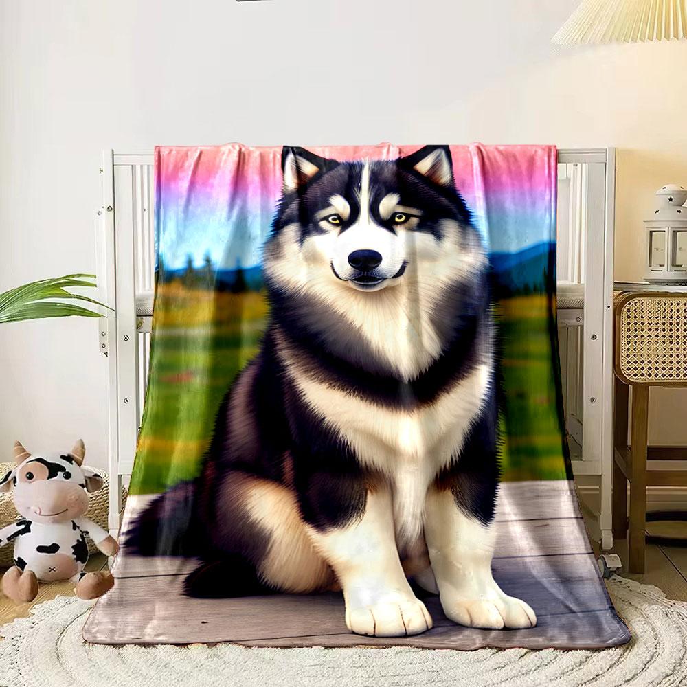 Adorable Husky Print Blanket Bedroom Blanket for Livingroom Couch Lunch Break Soft Throw for Friend's Festival Gift