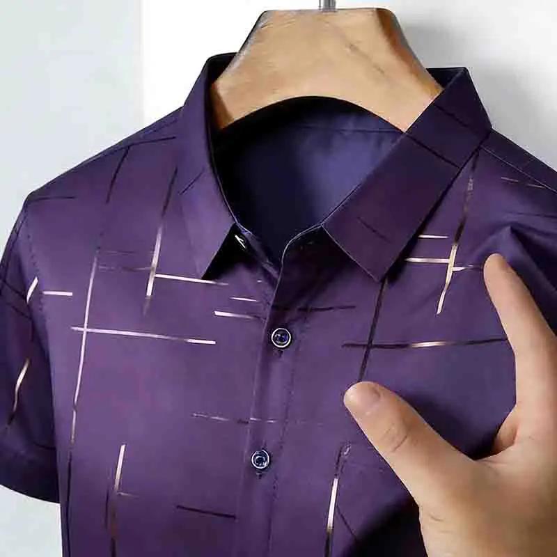 Fashion Men's Line Print Short Sleeve Shirt Breathable Casual Daily Wear Button Down Top