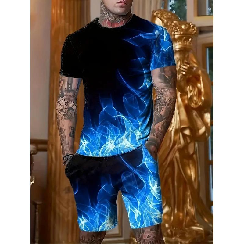

Новый комплект футболок с 3D-печатным цифровым рисунком бального костюма, мужская летняя мода, повседневная уличная футболка с круглым вырезом и шорты 2XL