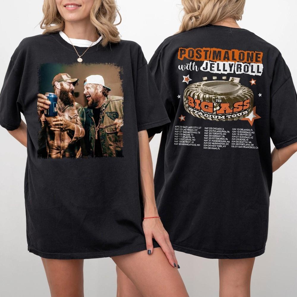 

Post Malone Jelly Roll Concert Tour 2025 Shirt, Posty Beautifully Broken Rapper XL