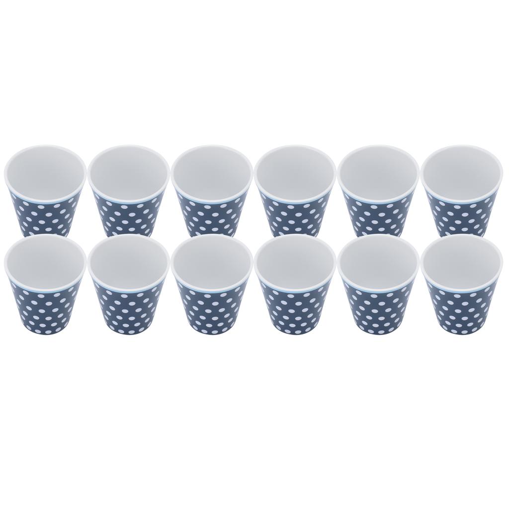 12Pcs Milk Cup AntiScalding Melamine BlueDots Pattern Drinkware Kit for Home Restaurant