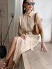 Elegant High Waist Sleeveless Cotton Linen Summer Dress with Turn-Down Collar