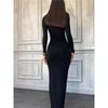 Fashion Fashion Sexy Silm round-Neck Long-Sleeved Dress Long Dress Women Sexy Bodycon Maxi Dress