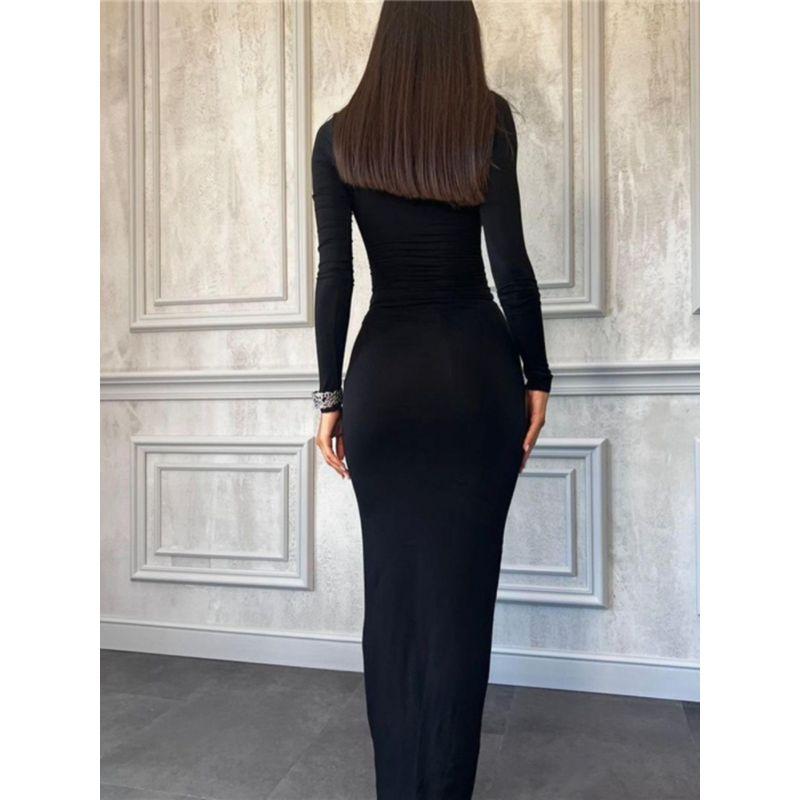 Fashion Fashion Sexy Silm round-Neck Long-Sleeved Dress Long Dress Women Sexy Bodycon Maxi Dress