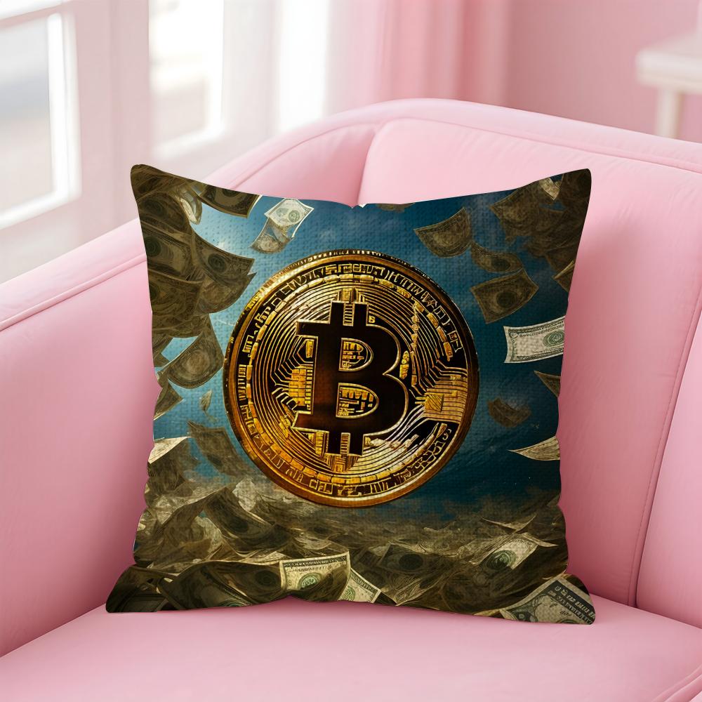 Cool Bitcoin Cushion Cover Natural Linen Pillow Case DoubleSided Print Decorative Sofa Pillowcase Home Decor Gift