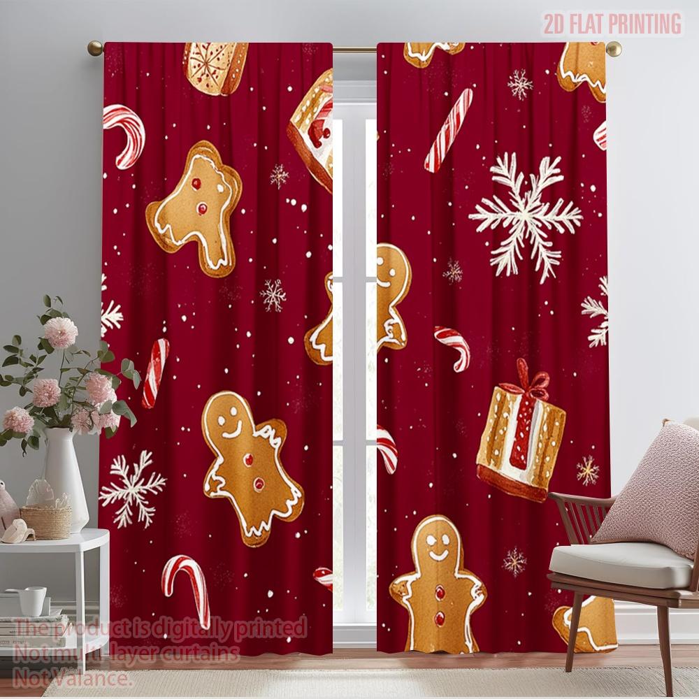 

2pcs,2D plane printing Pattern Curtains Christmas Cookies Snowflakes Candy (2) Versatile Fabric (without rod) Versatile All 52.50×116.00 CM 2pcs
