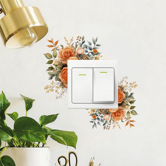 Flower Lamp Switch Sticker Removable Self-Adhesive Floral Wall Decal Peel And Stick Decorative Socket Surround Decals for Bedroom Living Room Home