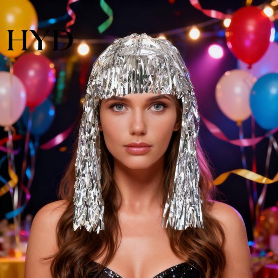 PET Glossy Ribbon Wig Colorful Foil Tinsel Wigs Metallic Fancy Party Shiny Cosplay Costume Photo Booth Prop for Adults Women Reflective Hair