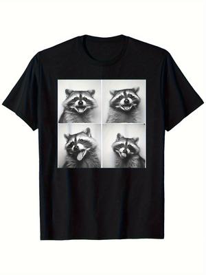 Waschbär Spaß T-Shirt Amerikanisch Retro Trendig Materialfusion Niedliches Haustier Multi-Stil Herren- und Damen- Lustiges und Humorvolles T-Shirt