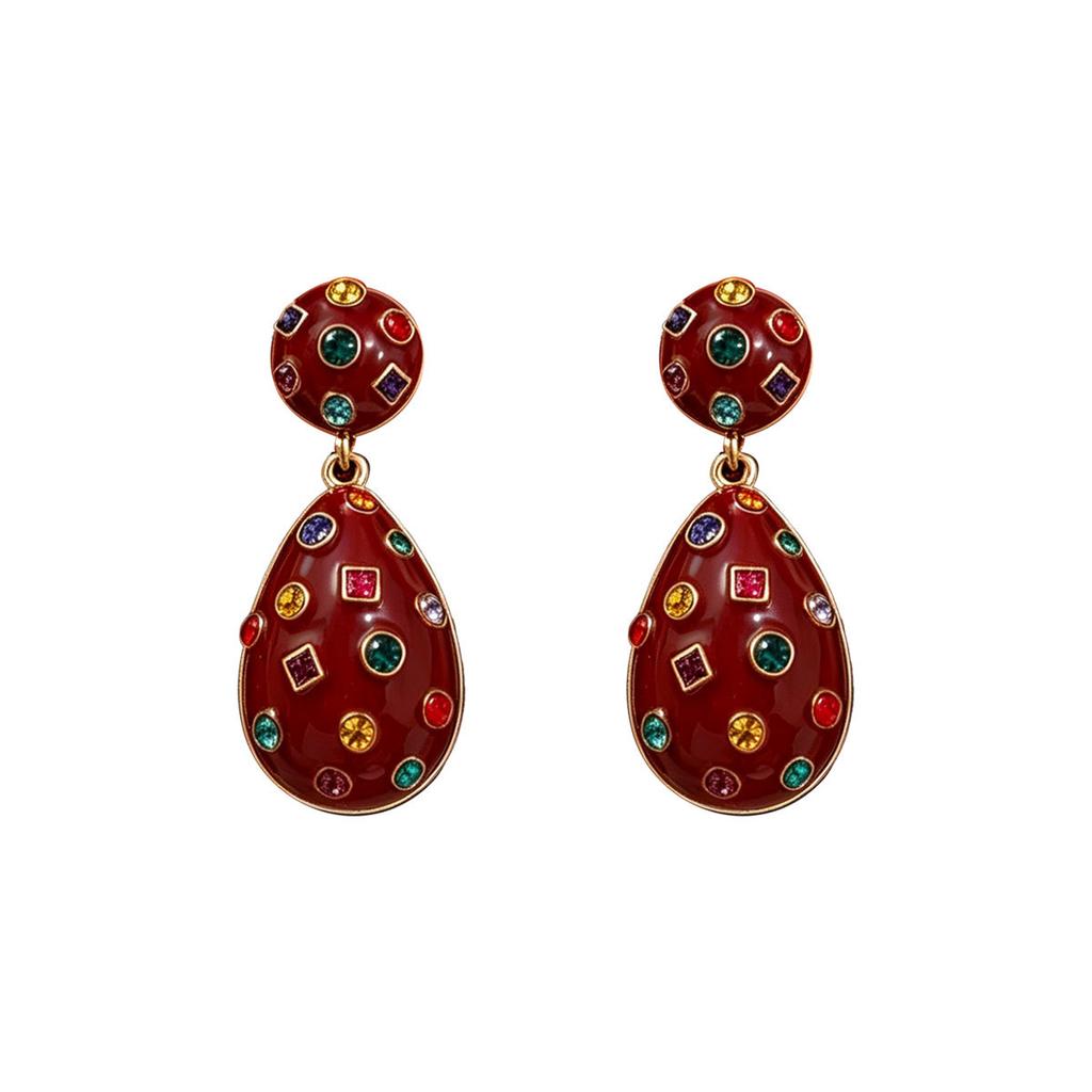 European and American style inlaid colorful diamond earrings versatile high-end design pendant earrings niche temperament earrings
