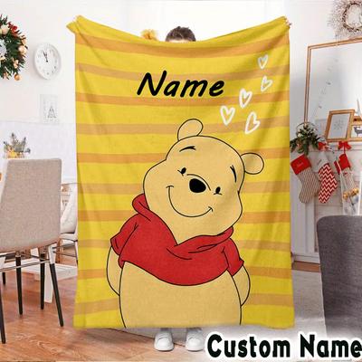 Custom NameLittle Yellow Bear and Friends Blanket Flannel for Sofa, Indoor, Camping, Living Room, Office, Chair, And Bed Soft Birthday Christmas Gift