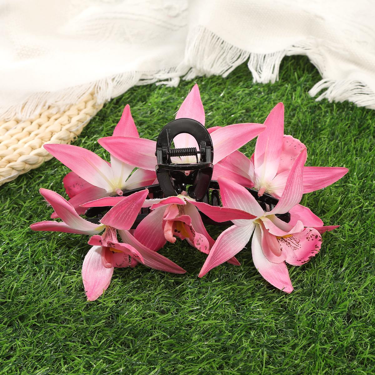 

AWAYTR Artificial Cymbidium Flower Hair Claws Fashion Fabric Hair Clips Crab For Girl Gift Hair Accessories Valentine Headwear