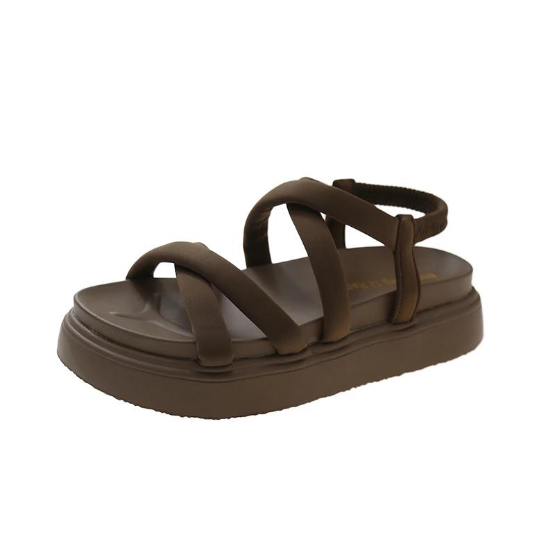 

Sandals Summer Thick Soles Cross Versatile Back Casual Street Style Fashion Trend Anti-slip Wear Comfortable Soft Soled Bright 35 кофейный