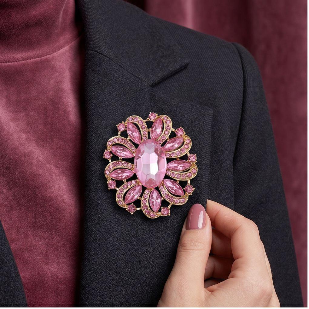 Crystal Brooch - Women's Floral Design Rhinestone Pin - Elegant Accessory for Coats and Jackets