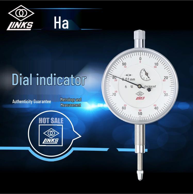 Hualang Precision Dial Indicator 0-50mm 0.01mm Accuracy 0-10mm 0.01mm, Dial Diameter 56mm, 6 Jewels
