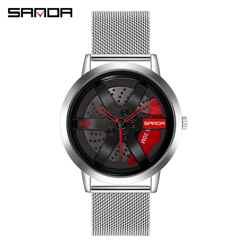 Sanda Men's Creative Rotating Quartz Wristwatch with Mesh Strap