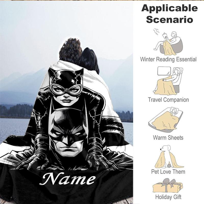 Custom Name Bat City Hero Artwork Blanket Lightweight Ideal Bedding Blanket Perfect for Travel, Camping, Living Rooms, Sofas, Christmas gift