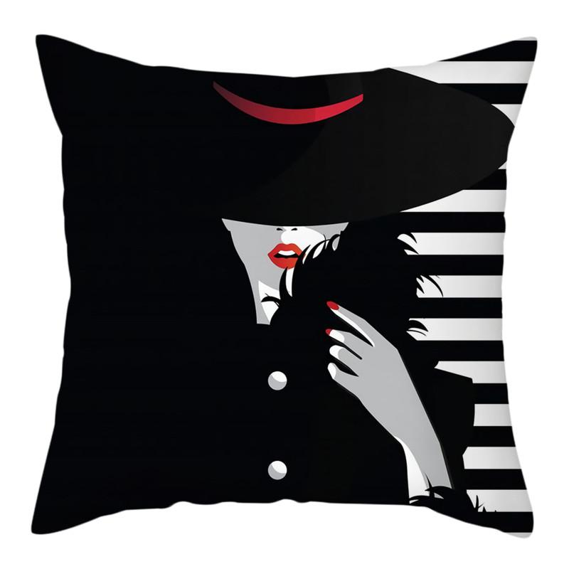 

Наволочка для домашнего декора Гостиная Элегантная женская наволочка для дивана с узором Красный Черный Чехол для подушки Домашний декор 40x40cm