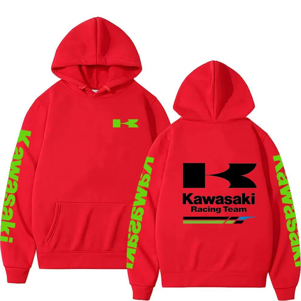 Women's Casual Fashion Pullover Couple Street Sweatshirts Spring and Autumn Men's Kawasaki Motorcycle Logo Print Sports Hoodies