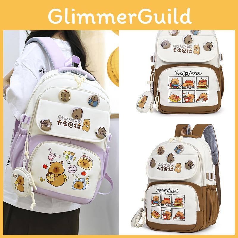 Cartoon Capybara Student Backpack For Middle School With Lightweight Oxford Fabric And Comfort Fit