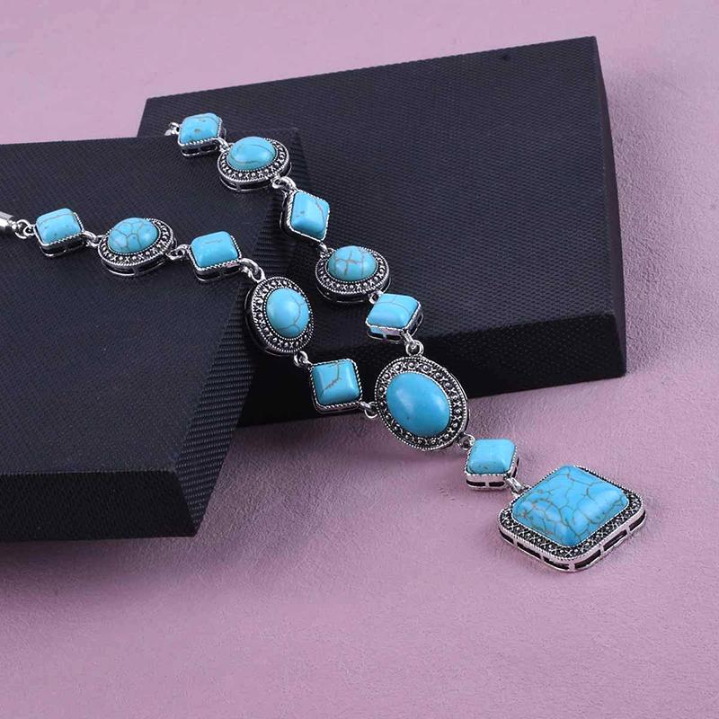 Vintage Boho Türkis Anhänger Halsketten Ethnisch Stil Perlenkette Pulloverkette Halsketten Damenschmuck Geschenke