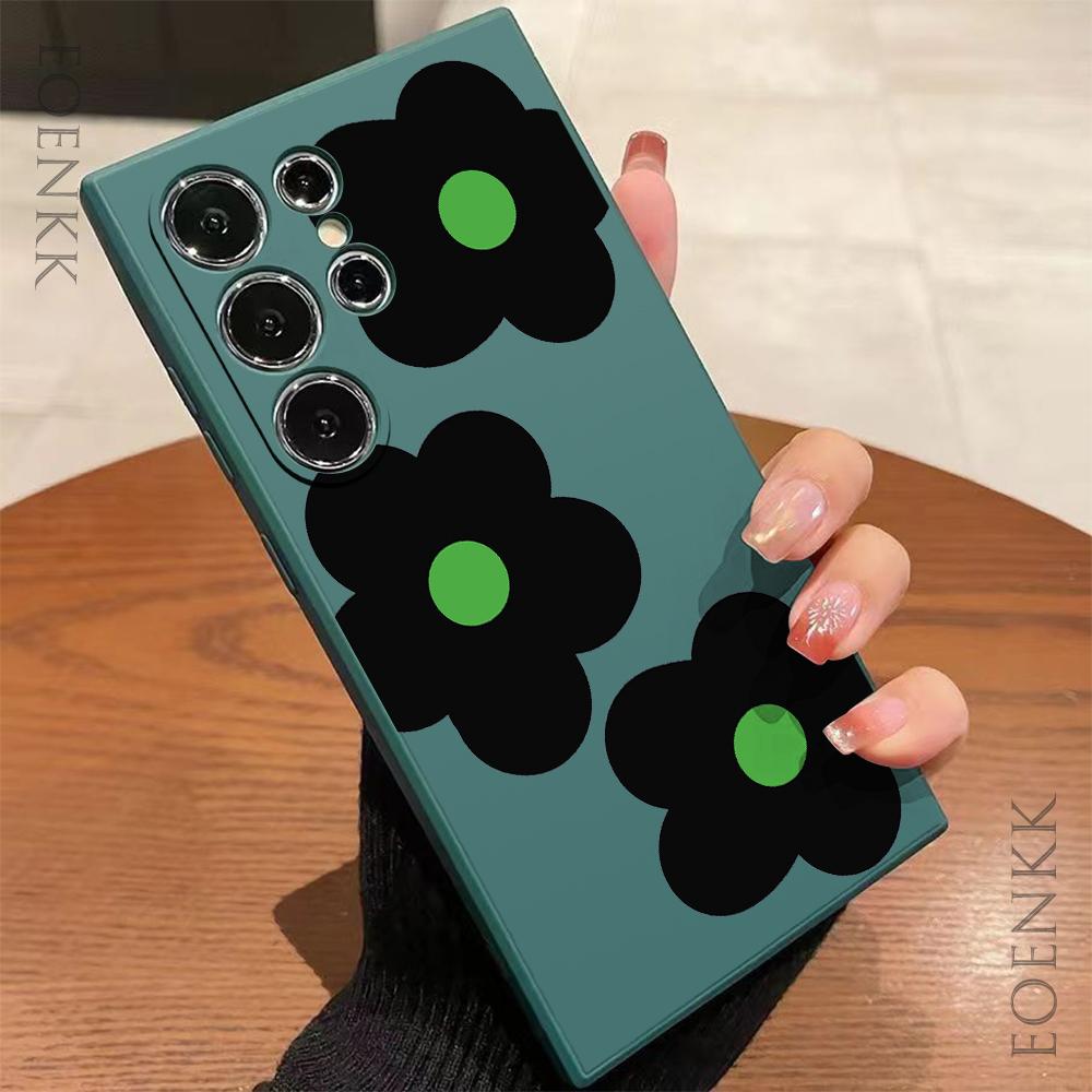 Black Flower Printed Phone Case For Samsung Galaxy Note 10 20 Lite S25 S24 S23 S22 Plus S21 S20 Ultra FE Plus 5G Anti-fall Cover