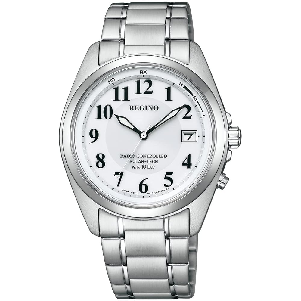 

Citizen Reguno KS3-115-11 Solar Radio Controlled Watch Waterproof Simple Design Arabic Numbers Leather Silver White