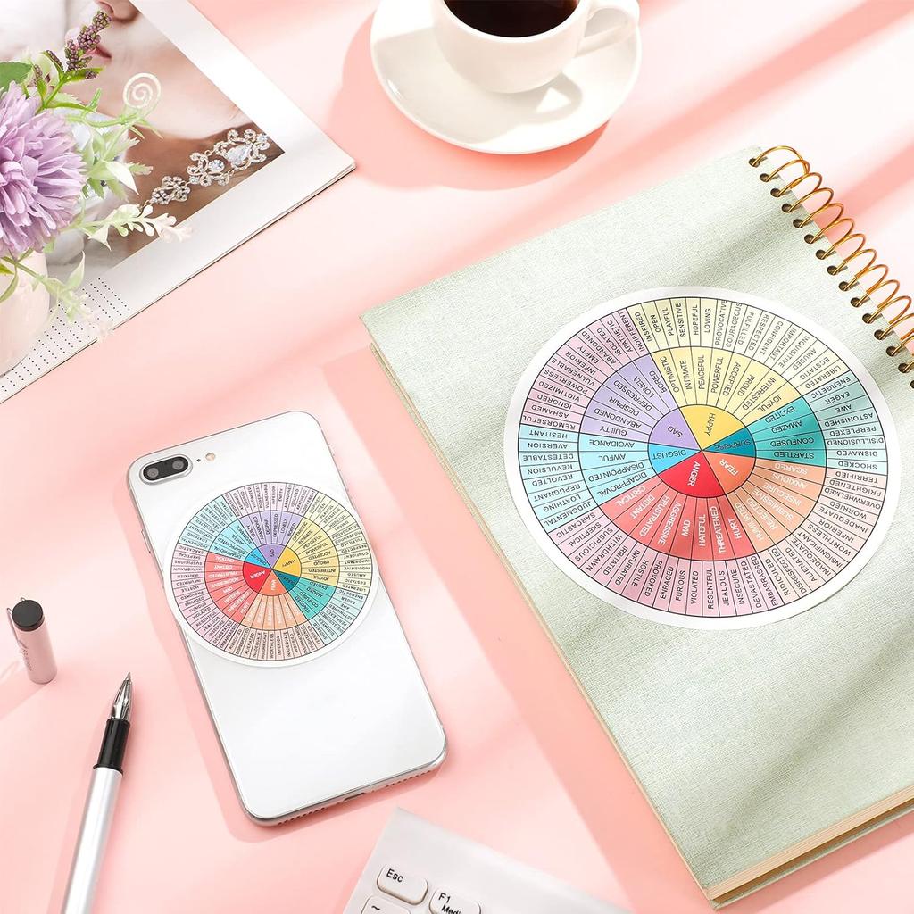 6 Pieces Feelings Wheel Chart Stickers 6 Inches 3.2 Inches Vinyl Emotion Decal Therapy Office Decor Mental Color School Chart for Car Social Worker