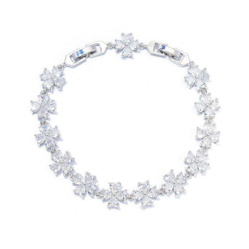 Trend Jewelry Wind Four-Leaf Clover Bracelet Light Luxury Zircon White Gold Bracelet