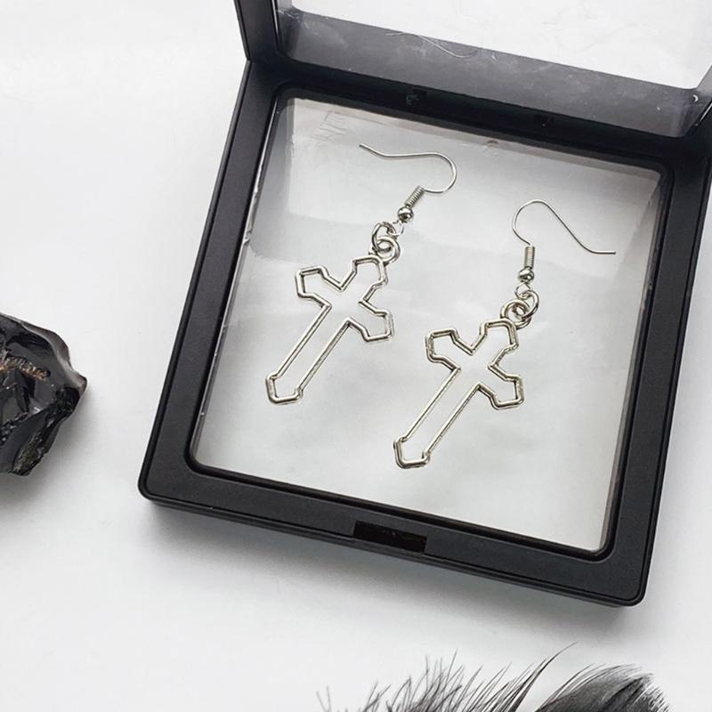 Gothic Hollow Cross Dangle Earrings Simple Ear Hooks Punk Style Drop Earrings Statement Jewelry Gift for Women Men