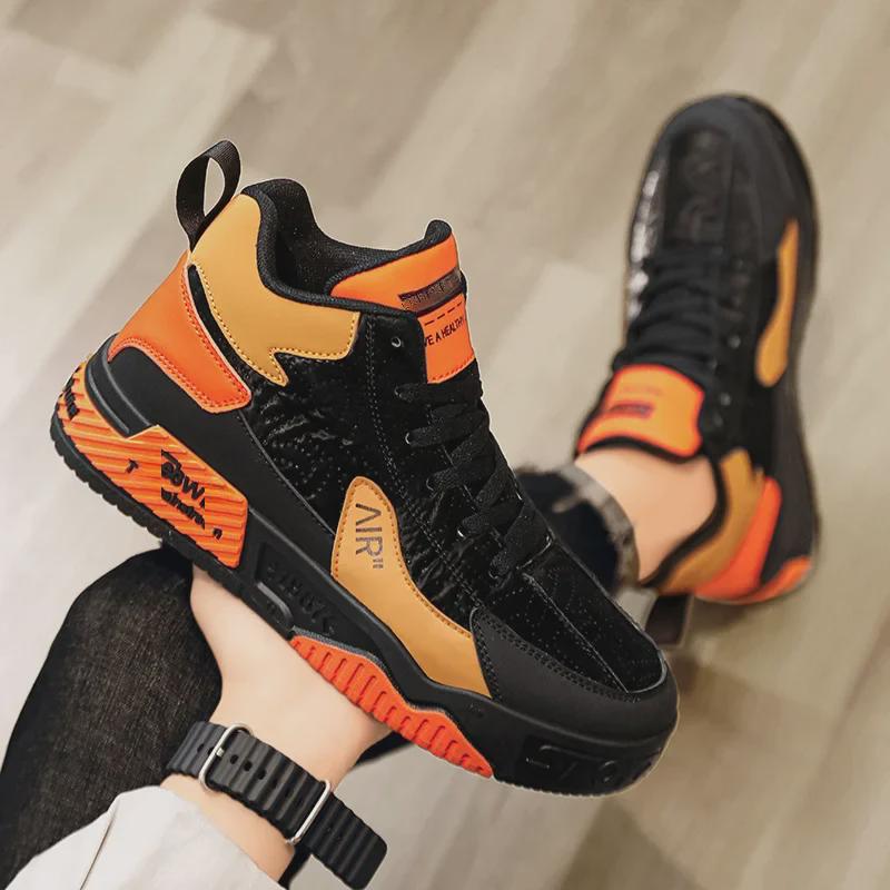 Men's Korean Style High-Top Autumn Sports Casual Shoes with Thick Soles