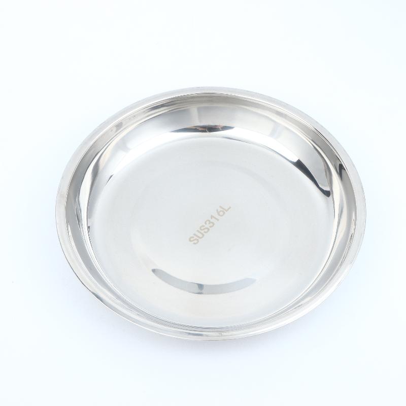 2Pcs Reusable Stainless Steel Dinner Plates Thickened Polished Round Shallow Dishes for Picnic Barbecue Use