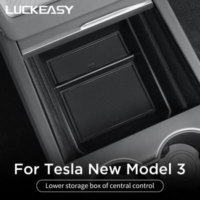 LUCKEASY for Tesla Model 3 Highland 2024 Storage Box Central Console Lower Layer Storage Organizer Case Tray Car Accessories