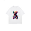 White Oversized T Shirt With Colorful Dripping Paint Bear Print For Casual Wear