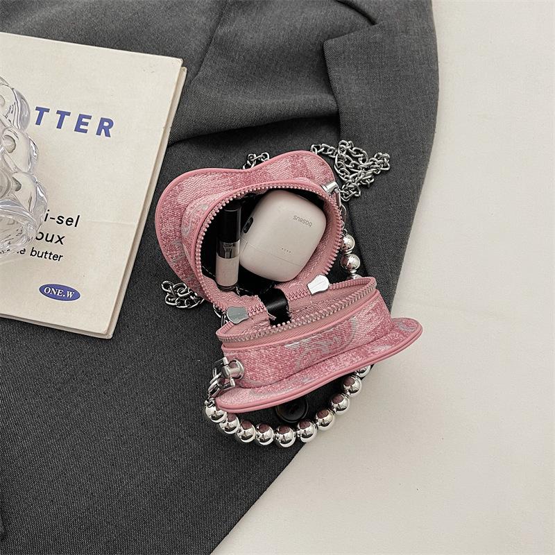 Pfirsichförmige Perlenhandtasche mit kleinem Nischendesign, elegante und vielseitige Ketten-Schultertasche, schlichte Mini-Umschlagöffnung