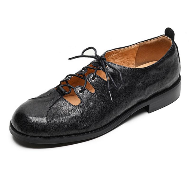 Fashion Spring And Autumn New Retro Loafers 2025 British Style Round Toe Lace Up Women's Flat Oxford Shoes Casual Elegant Single Shoes